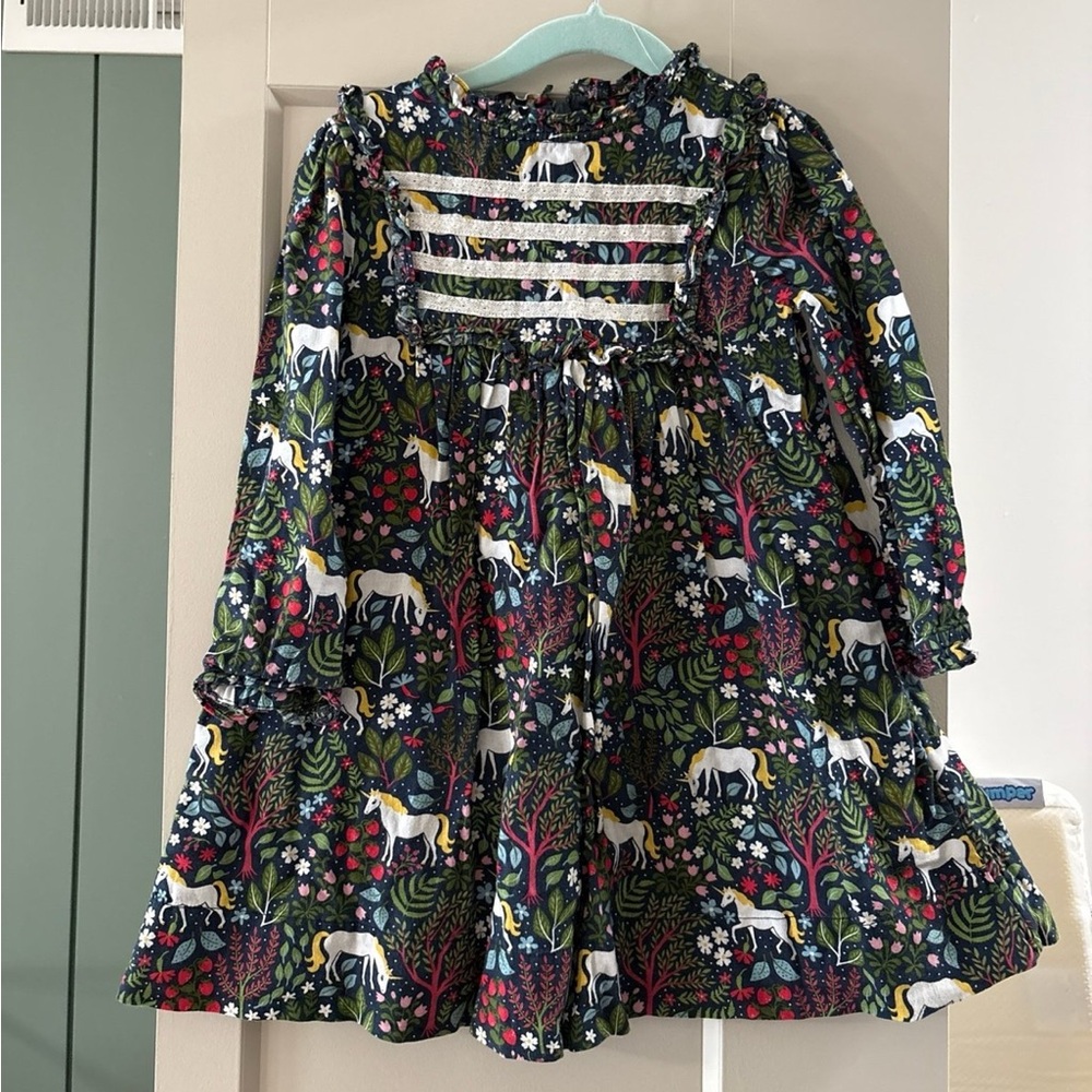 Mini Boden smocked cotton lined unicorn dress